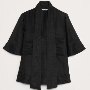 Banana Republic Black VISCOSE-LINEN TIE-NECK TOP nwt Sz M 742618